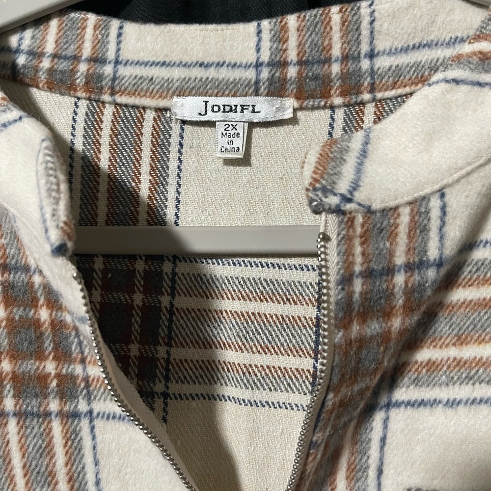 JODIFL Women's Cream and Brown Plaid Teddy Jacket